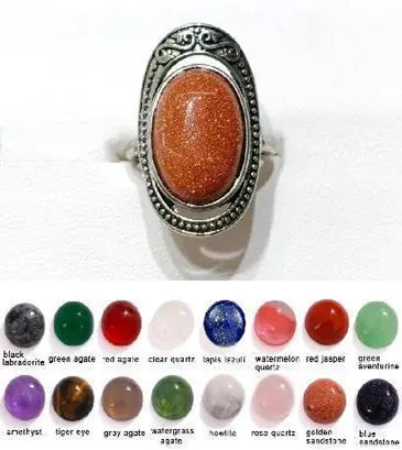 Handmade Natural Stone Gemstone Rings with Copper & Silver, Stone Size 12*16mm, No. 22 ABC Rugs Kilims
